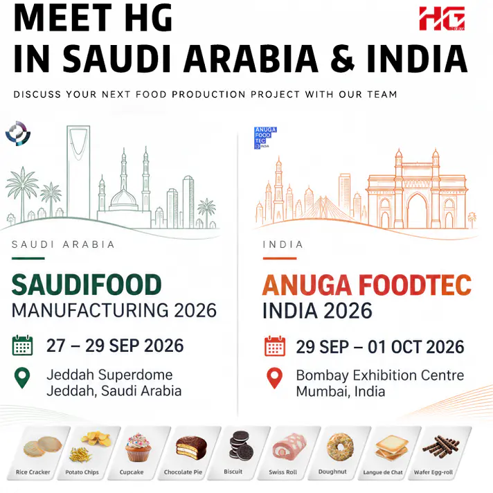 تعرف على HG Food Machinery في المعرض السعودي لتصنيع الأغذية 2026 وAnuga FoodTec India 2026